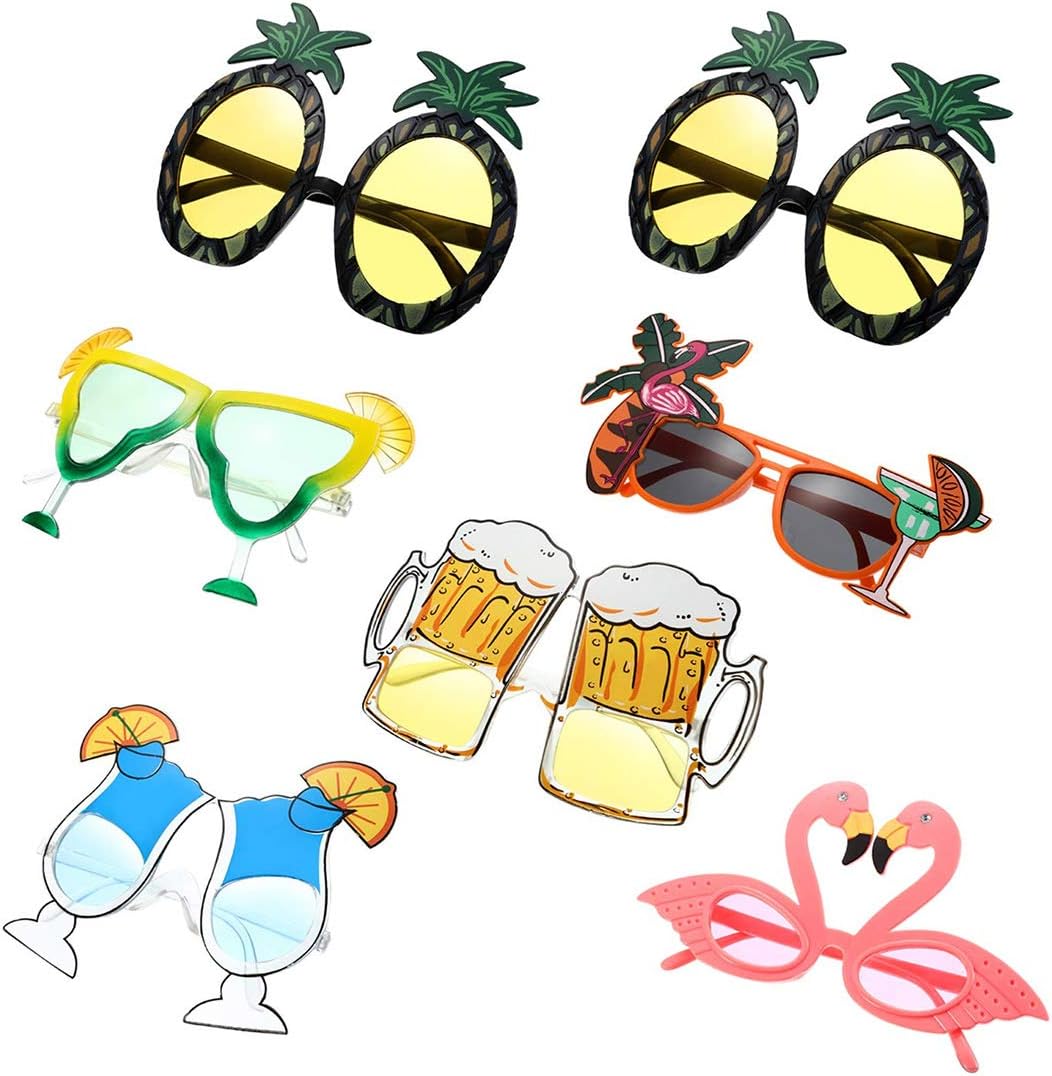 7 Pieces Hawaiian Tropical Sunglasses Funny Costume Sunglasses Novelty Party Sunglasses for Luau Summer Themed Party,Beach Fancy Dress Party Accessories