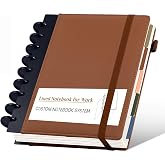 Hardcover Refillable Notebook with Removable Divider Tabs, 300 Pages Leather 5 Subject Discbound Notebook College Ruled for Work School Note Taking,7.5x10" Lined Journal for Men &amp; Women,Dark Brown