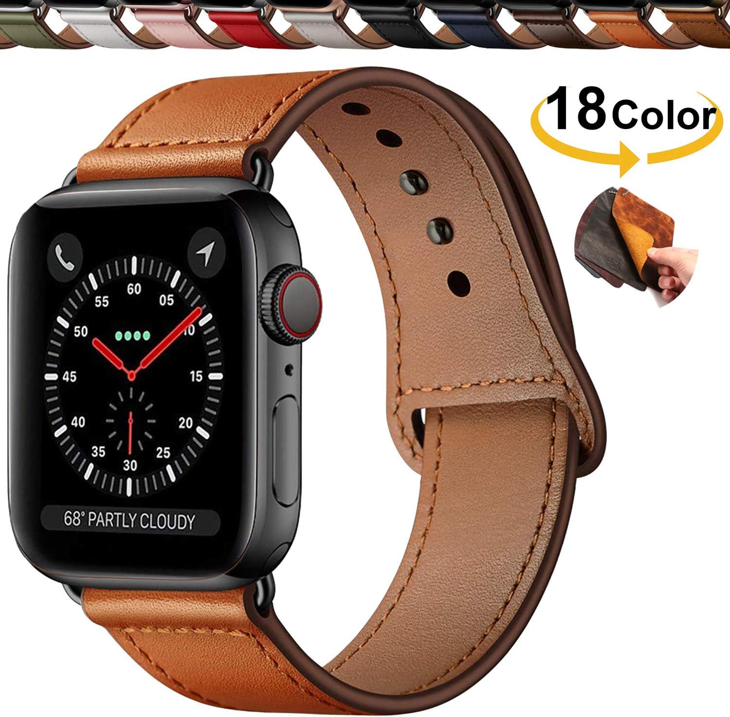 Chok Idea Compatible With Watch Strap Series 5 & 4 3/2/1,Innovative Buckle Genuine Leather Strap Covert Buckle Ensure Clean Fit Replacment for iWatch 40mm 38mm,Casual Brown