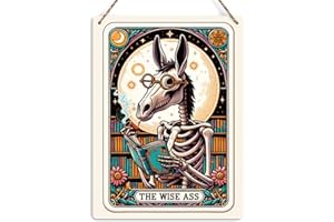 KROLLMA Funny Tarot Card Wall Art Decor Rustic Hanging Sign, Sarcastic Donkey Skeleton Farmhouse Wall Hanging Decor, Witch Stuff Witchcraft Supplies, Decorative Wooden Sign for Home Office Bedroom Kitchen