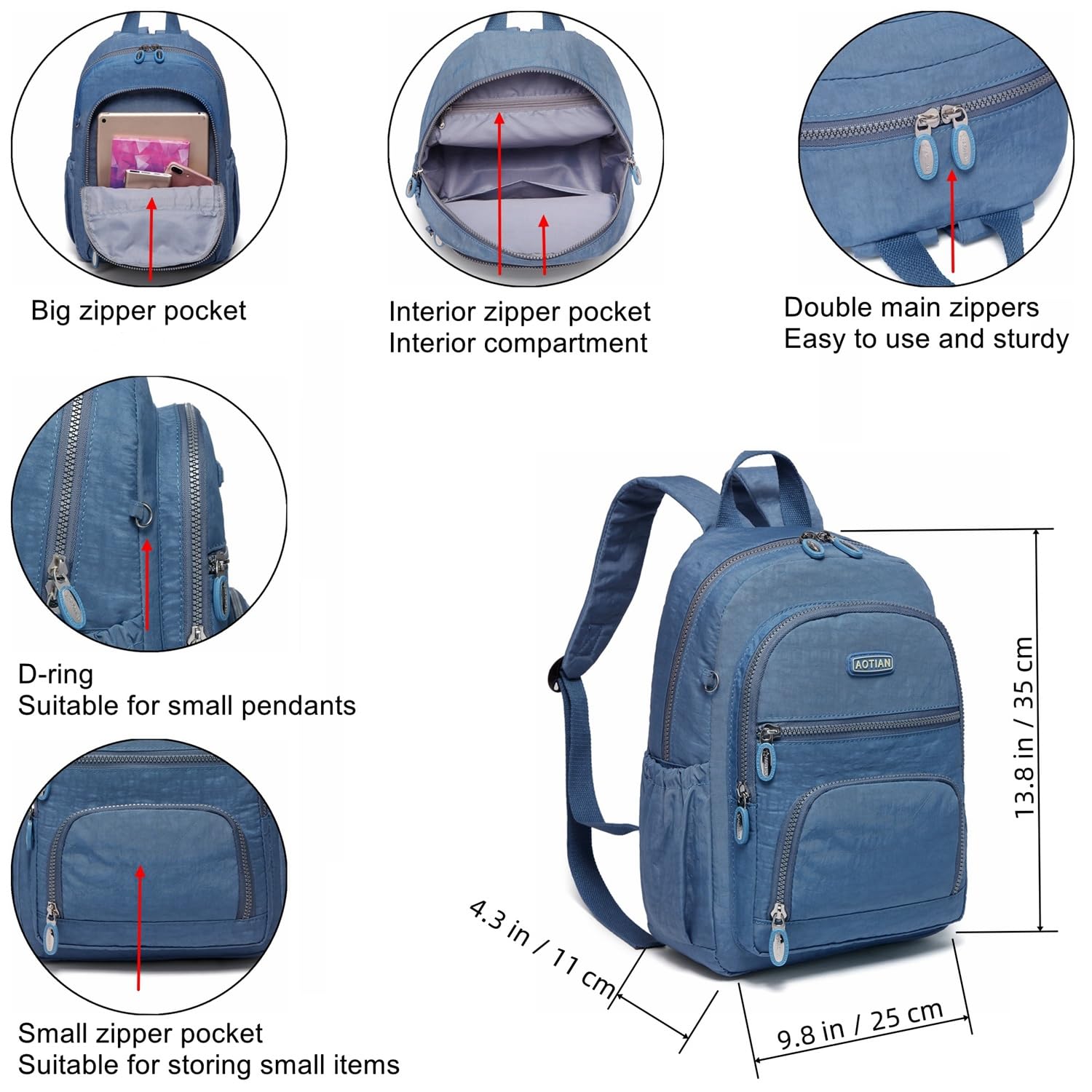 AOTIAN Small Size Backpack, Durable Lightweight Daypack for Women Girls & Boys Hiking Travel Sports