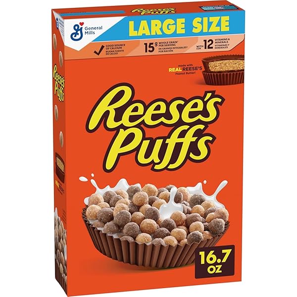 REESE’S PUFFS BREAKFAST CEREAL, CHOCOLATEY PEANUT BUTTER CEREAL, LARGE SIZE, 16.7 OZ