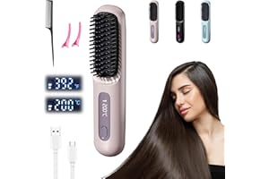Portable Cordless Hair Straightener Brush, Go Brush Pro Straightening Comb for Travel, Mini Electric Rechargeable Hair Heated