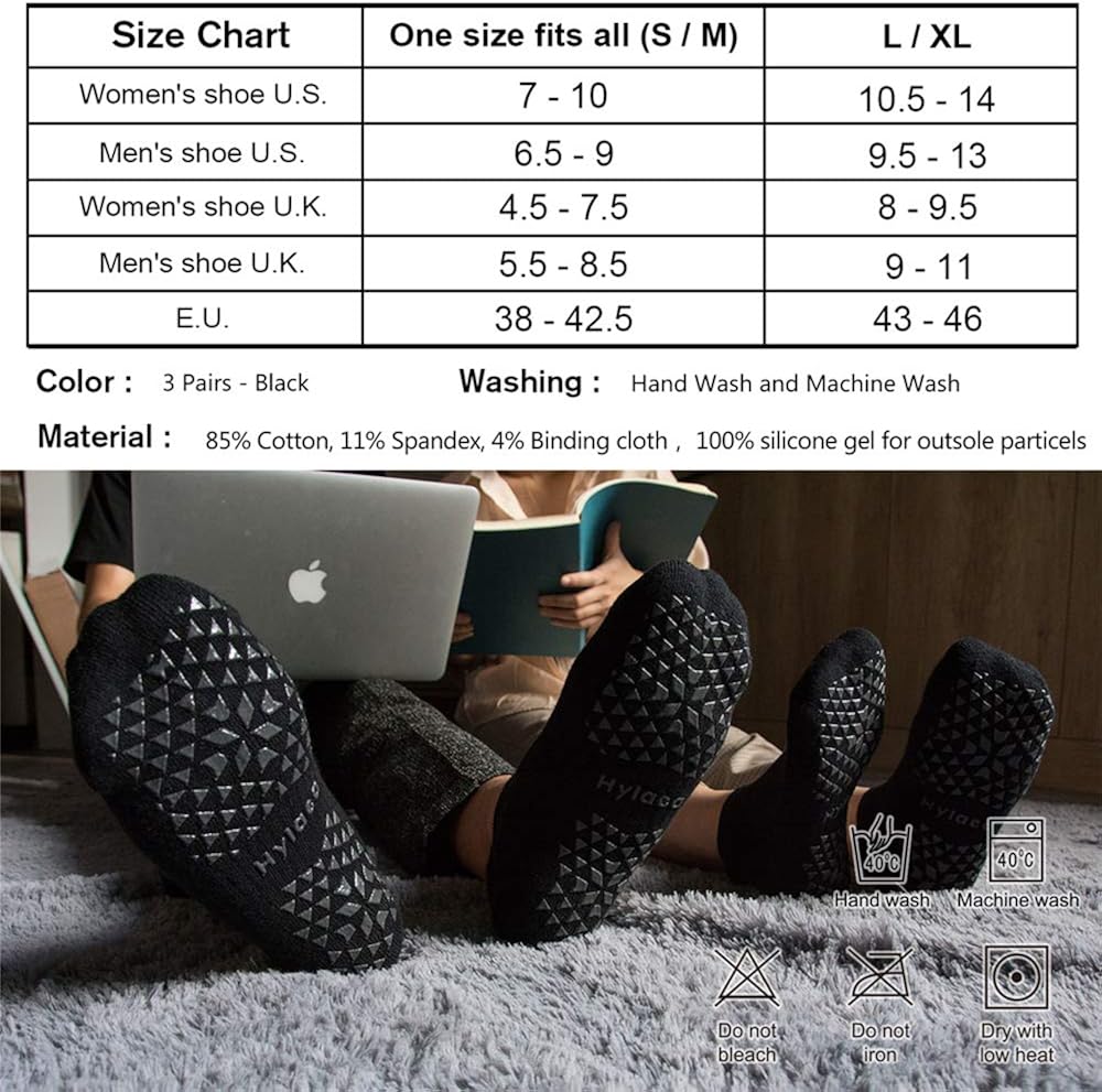 Hylaea Unisex Non Slip Grip Socks for Yoga, Hospital, Pilates, Barre | Ankle, Cushioned : Clothing