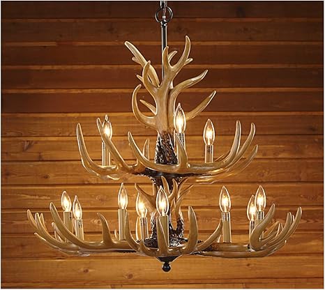 Twelve Light Deer Antler Chandelier Lighting 36in Chain