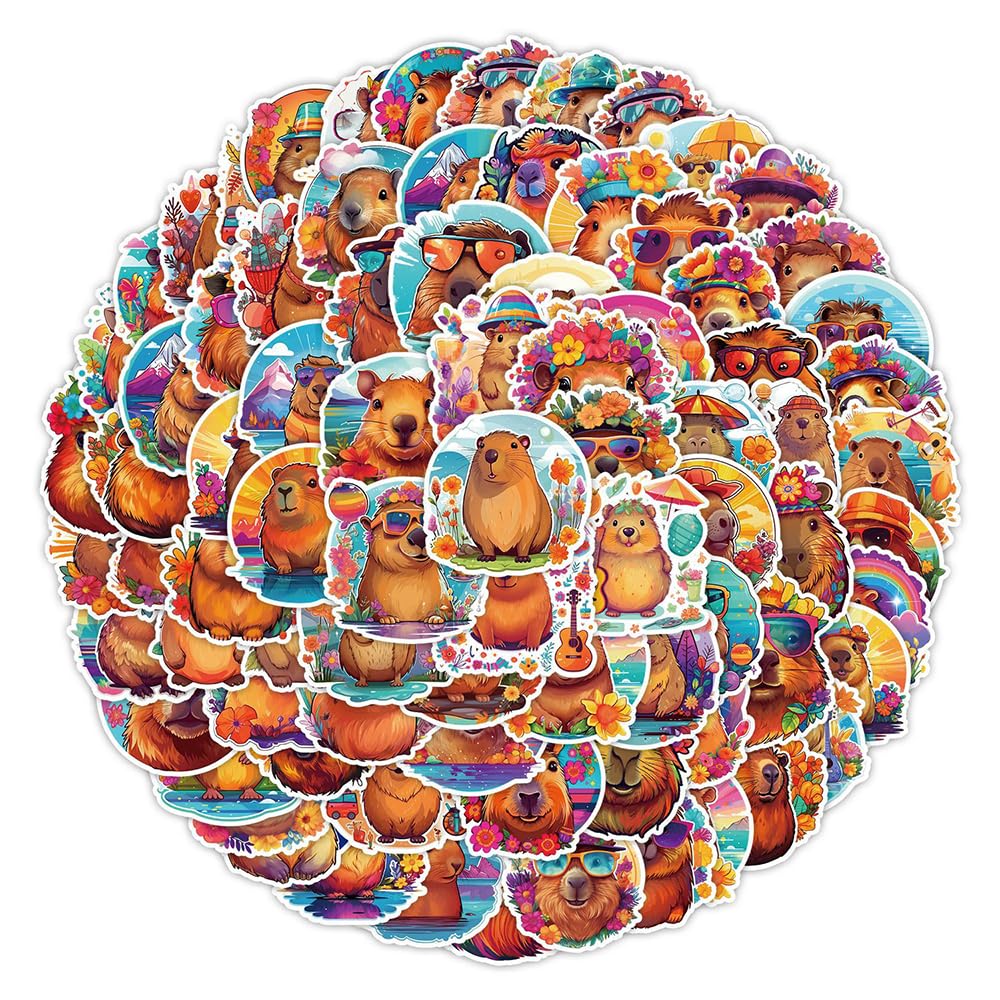 Colorful Capybara Vinyl Stickers, 100 PCS Waterproof Cartoon Animal Decals for Laptops, Scrapbooking, Journals, Notebooks, Water Bottles, Suitcases, Phones & DIY Decor