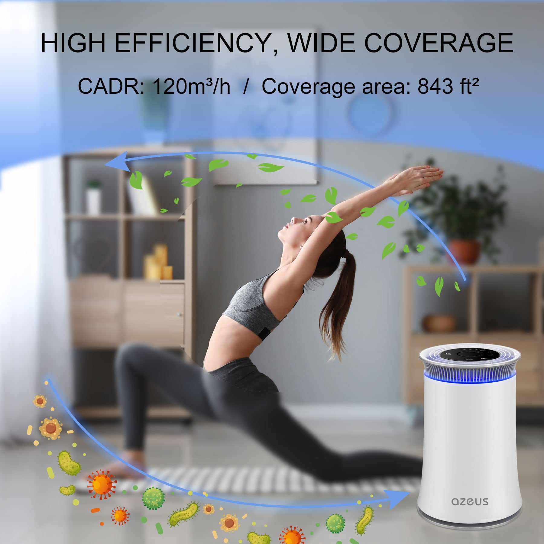 Air Purifier for Home Pets Hair Dust in Bedroom Up Top 843 ft² H13 True HEPA Filter, 25db Filtration System Cleaner Odor Eliminators, Ozone Free, Remove 99.97% Dust Smoke VOCs