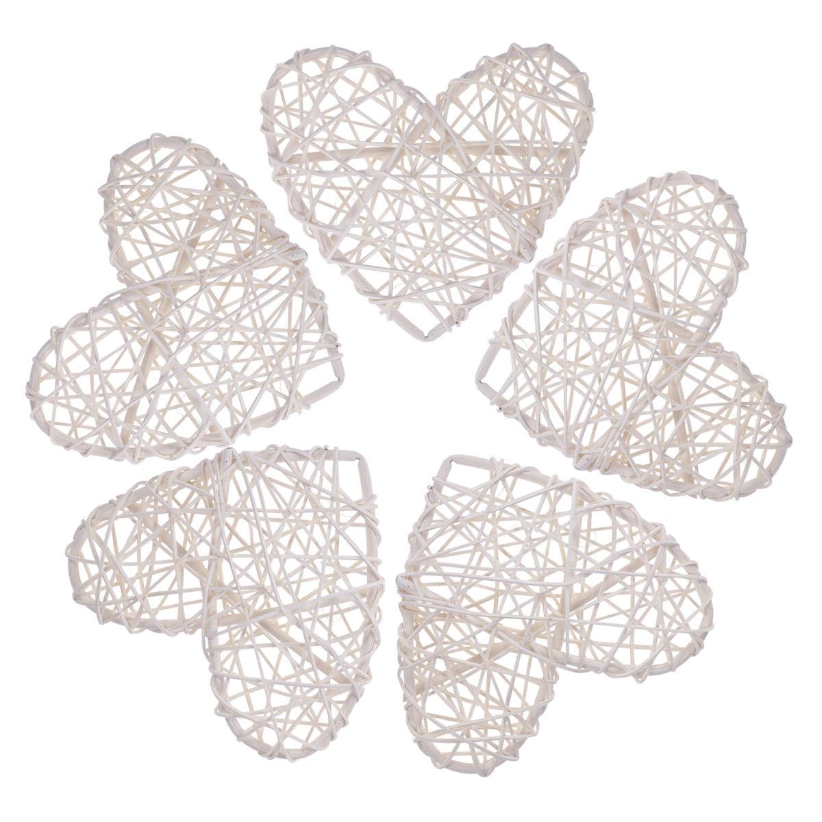 IMIKEYA 5pcs Vintage Wicker Hearts Wreath for Wall Hanging Decorative Heart Rattan Balls DIY Artificial Grapevine Heart Pendants for Wedding Birthday Party 16cm White