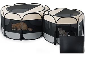 Cat Playpen, 60"x 24" Large Portable Puppy Playpen, 2-Room Foldable Dog Playpen for Indoor Outdoor Dogs, Cats, Small Animals 
