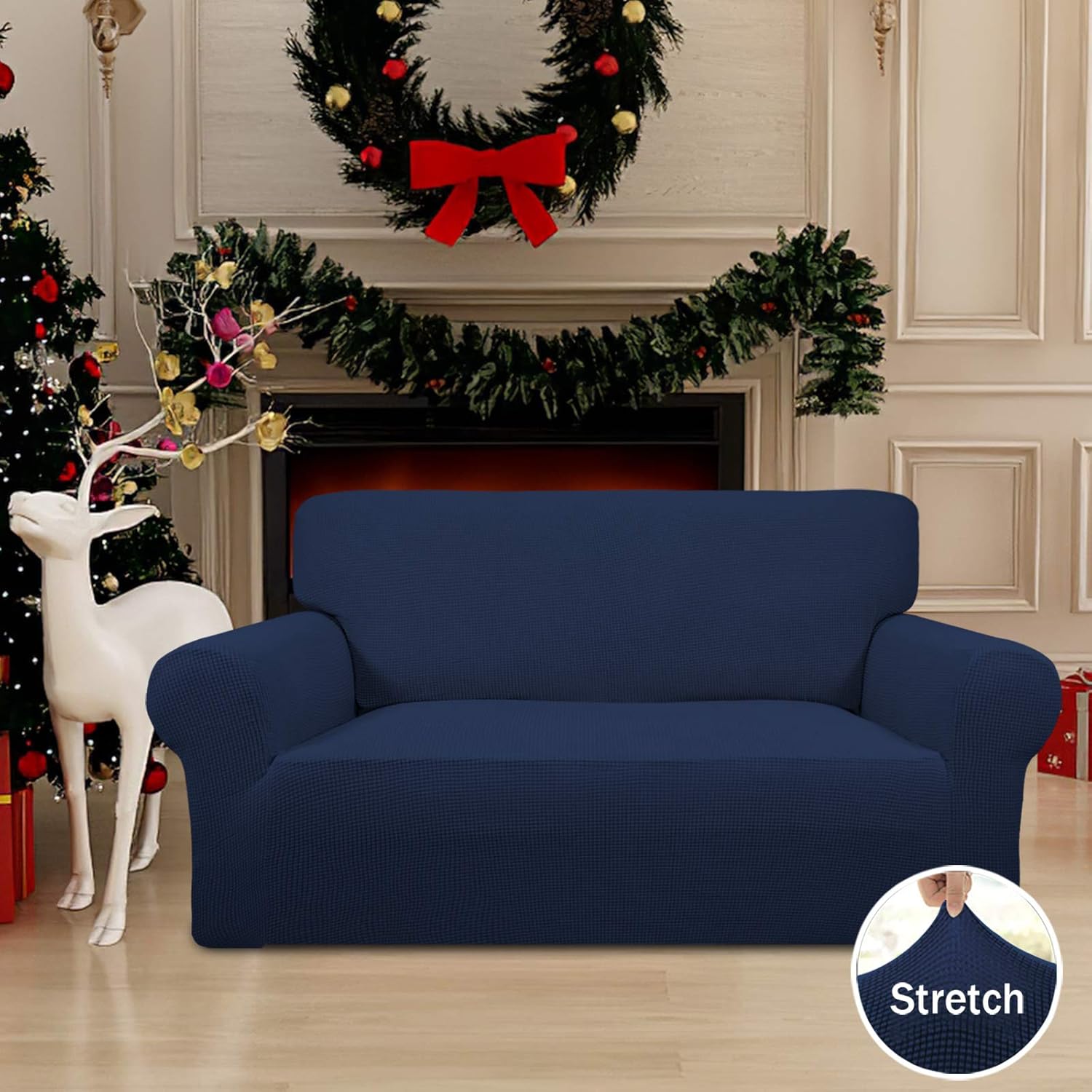 Easy-Going Stretch Loveseat Slipcover 1-Piece Sofa Cover Furniture Protector Couch Soft with Elastic Bottom for Kids Polyester Spandex Jacquard Fabric Small Checks(Loveseat, Navy): Kitchen & Dining