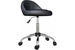 HOMCOM Swivel Salon Stool, PU Leather Rolling Stool with Backrest, Wheels, Adjustable Salon Chair for Spa, Bar, Home Office, 