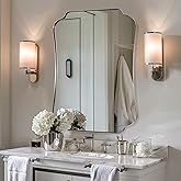 ANDY STAR 24"x36" Brushed Nickel Mirror, Scalloped Bathroom Wall Mirror with Metal Frame for Vanity, Vintage Notched Edges De