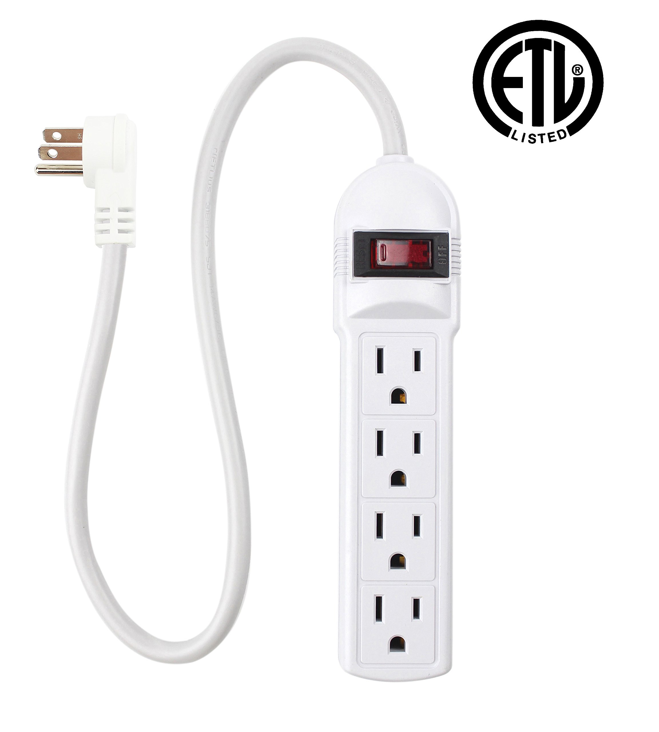 J.VOLT 4Outlet Power Strip, 20Inch Short Cord with Angled Plug, 90
