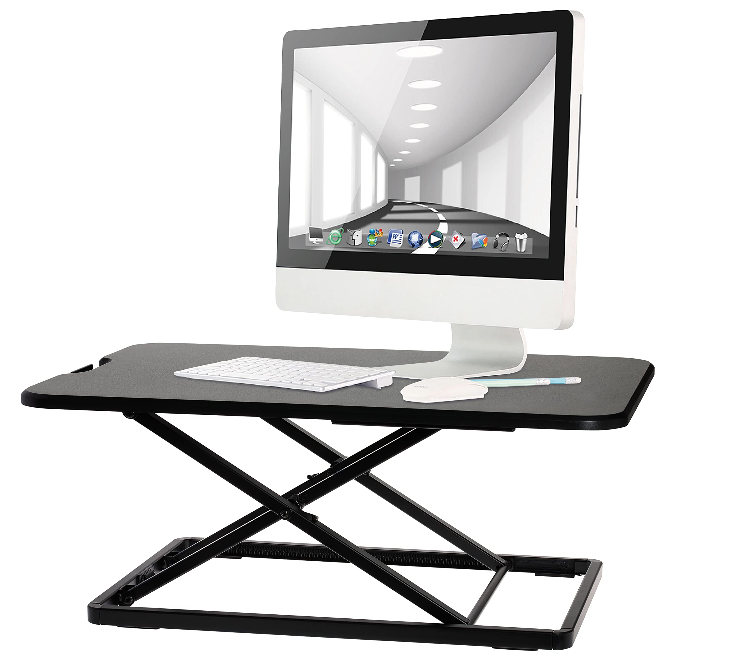 Properav Lite Mobile Stand Up Desk Converter Workstation with 6 Height Settings from 45-405mm for Windows & Mac Monitors & Laptops such as Dell, BenQ, Toshiba, HP, Samsung, MacBook, Lenovo - Black
