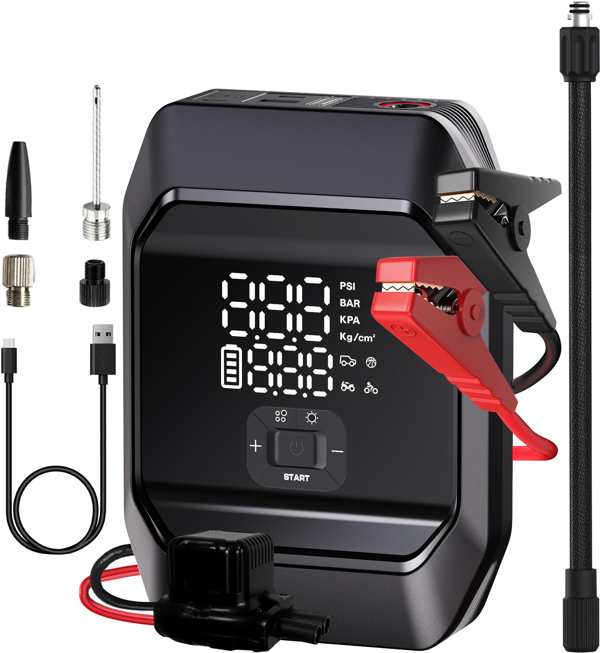 Kaedear auto motive(カエディアオートモーティブ) ジャンプスターター 電動 空気入れ 車 タイヤ エアーポンプ バッテリー 充電 タイヤ 空気入れ 自動車 車 バイク バッテリー上がり エアコンプレッサー 日本メーカー モバイルジャンピング＆コンプレッサー KAM-AP1商品画像