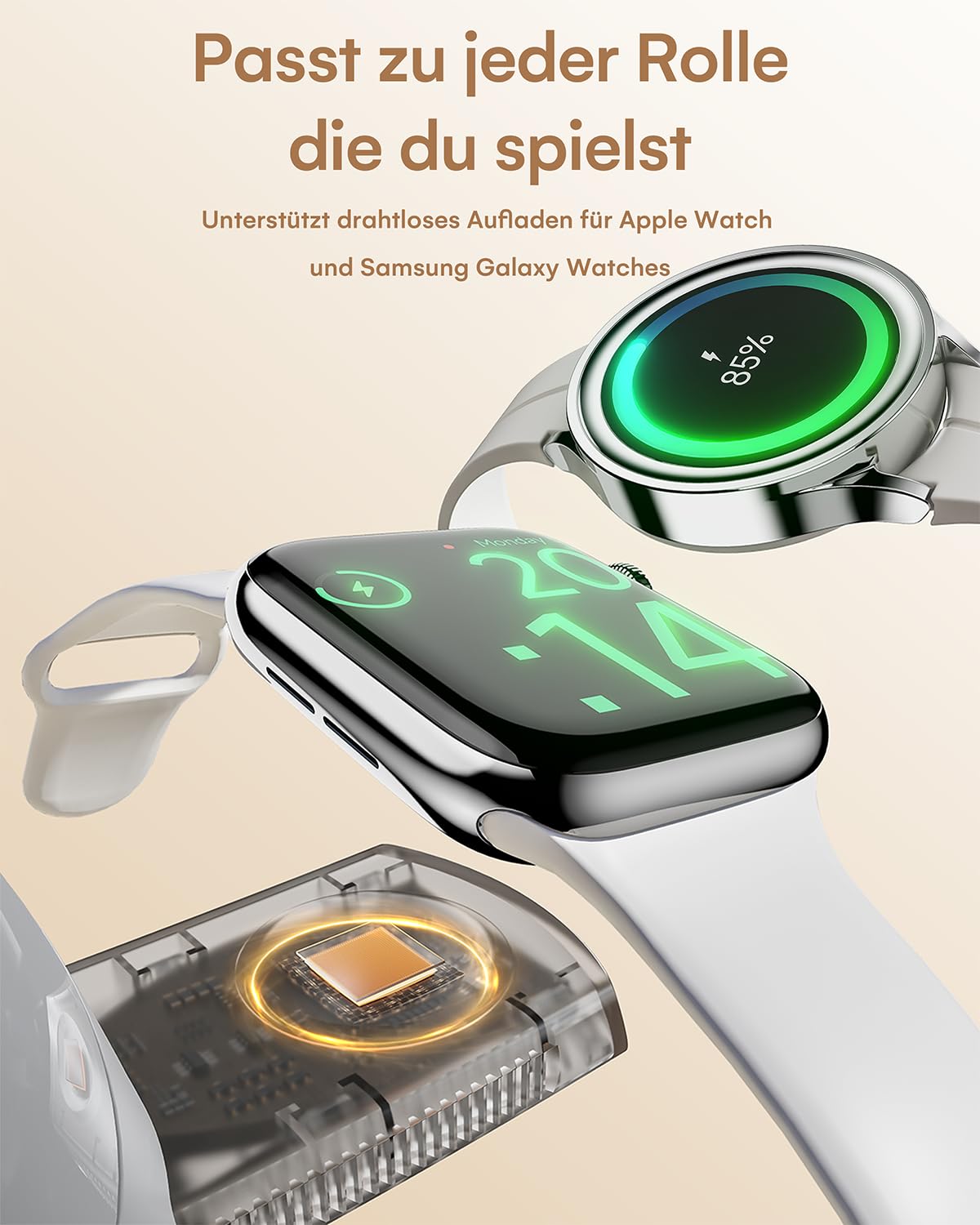 3 in1 Ladestation für Apple-Geräte, Qi2 Mag-Safe Ladeständer mit Licht, schnelle drahtlose Ladestation für iPhone 17/16/15/14/13/12 & AirPods & iWatch & Pixel 10 & Samsung Galaxy Watch, 30W Adapter 6