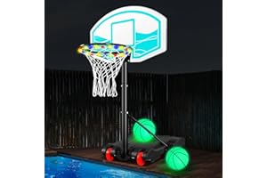 SPOYNAL Pool Basketball Hoop Adjustable Swimming Pool Basketball - 7- Height Pool Accessories with LED Light, 2 Balls & Pump, Water Basketball Goals System, Portable Basketball Hoop