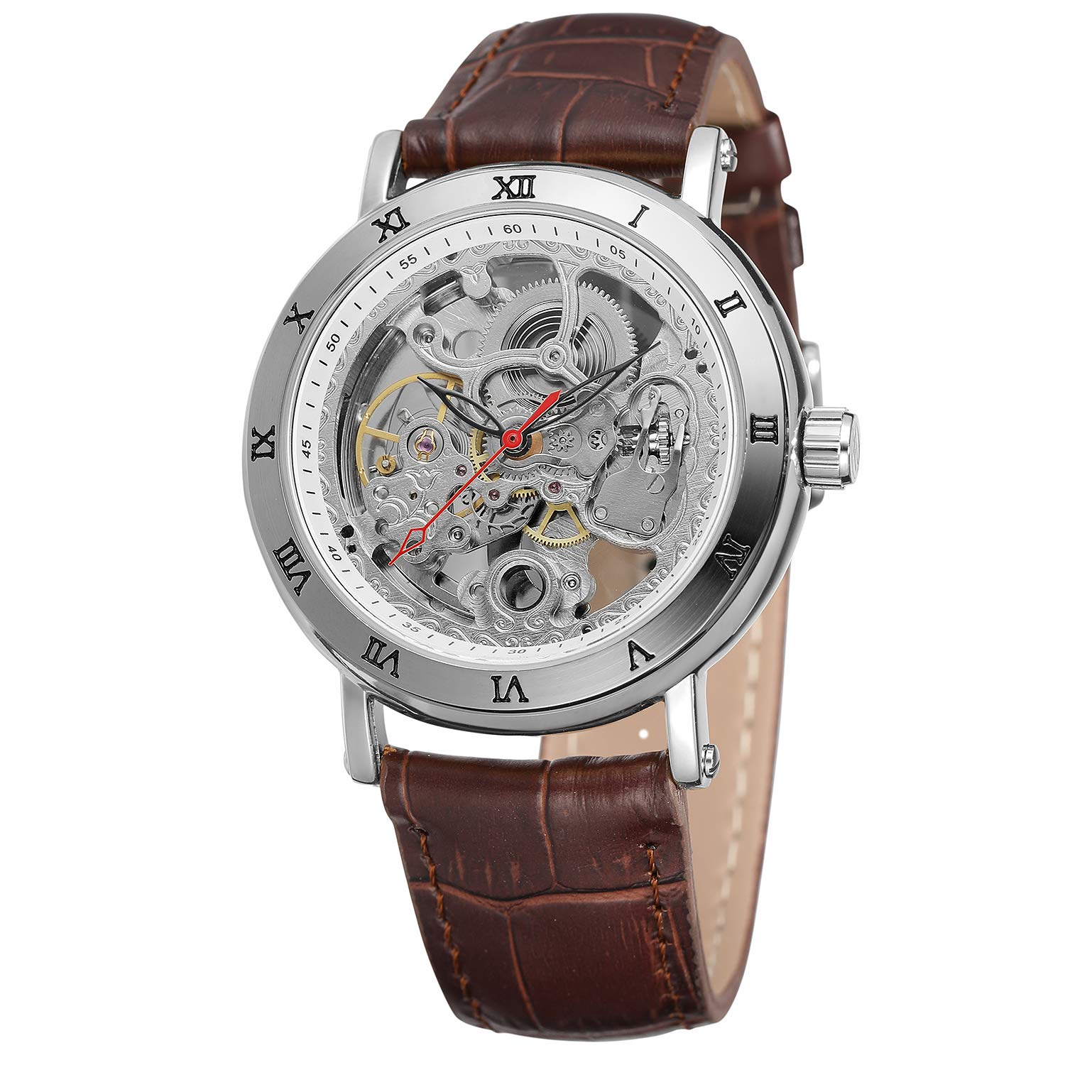 FORSINING Men's Original Style Automatic Skeleton Analogue Dial Wristwatch with Leather Strap