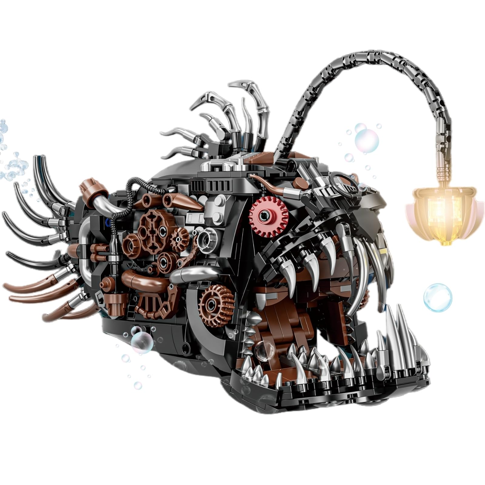 PIVONAX Mechanical Angler Fish Building Block Set - STEM Toys for Boys & Girls 8-14+, Deep Sea Ocean Creature Kit, Home/Office Decor with Light, Great Gift for Kids & Adults(1038+Pieces)
