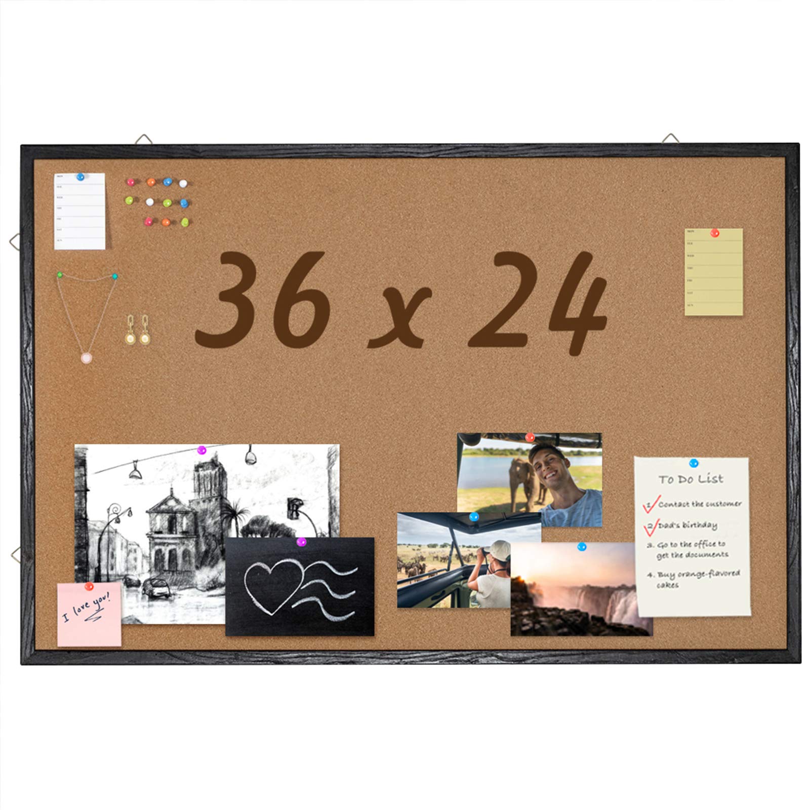 36 x 24 Corkboard with Black Wood Frame, Bulletin Board Wall Mounted Pin Board for Office, Home