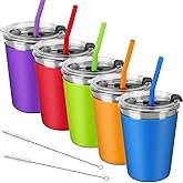 Vermida Kids Cups with Lids and Straws, 12oz Kids Tumblers with Straws and Lids Spill Proof Cups for Kid Stainless Steel Sippy Cup for School, Outdoor, 5 Pack