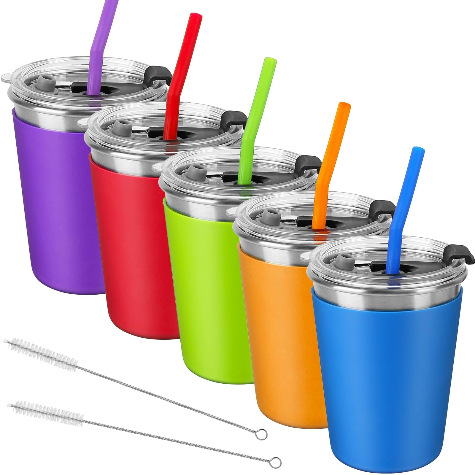 Photo 1 of Vermida Kids Cups with Lids and Straws, 12oz Kids Tumblers with Straws and Lids Spill Proof Cups for Kid Stainless Steel Sippy Cup for School, Outdoor, 5 Pack