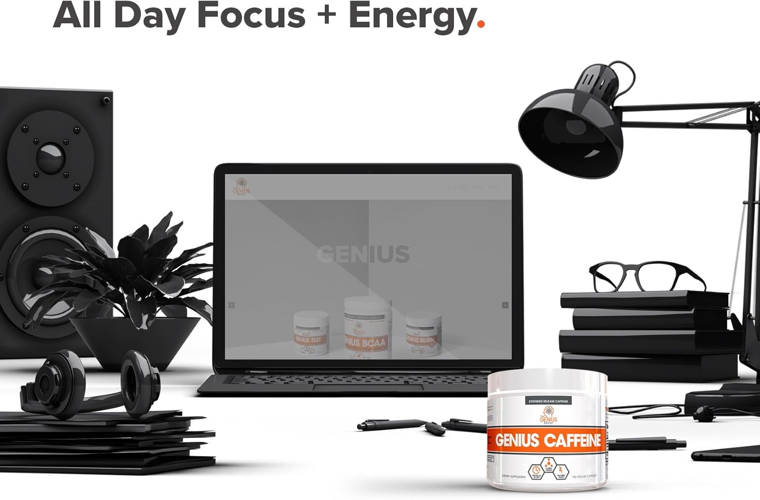 Genius Caffeine, Extended Release Microencapsulated Caffeine Pills, All Natural Non-Crash Sustained Energy & Focus Supplement, Preworkout & Nootropic Brain Booster For Men & Women,100 Count: Health & Personal Care