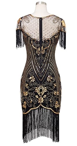 FAIRY COUPLE Women's 1920s Plus Size Lace Neck Great Gatsby Dress Sequin  Art Deco Flapper Dress with Sleeve D20S028 2XL Black Gold in Kenya | Whizz  Dresses