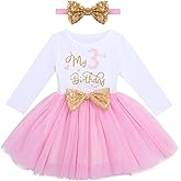 ODASDO Baby Girls Toddlers My 1st / 2nd / 3rd Birthday Long Sleeve Tutu Dress with Bowknot Headband 2pcs Clothes Set