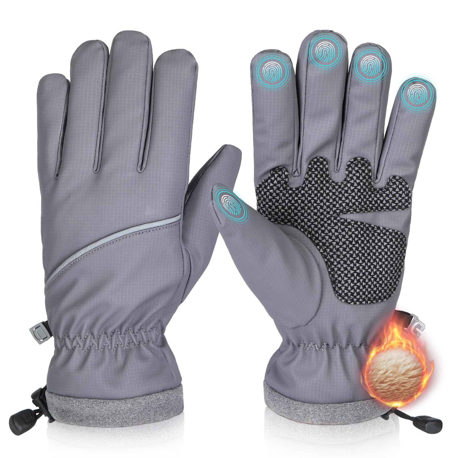 Rsebly Winter Gloves Waterproof Windproof for Mens Women, Thermal Warm Gloves for Cold Weather, Grip Snow for Touch Screen Skiing Cycling Running Driving Snowboarding Fishing Outdoor