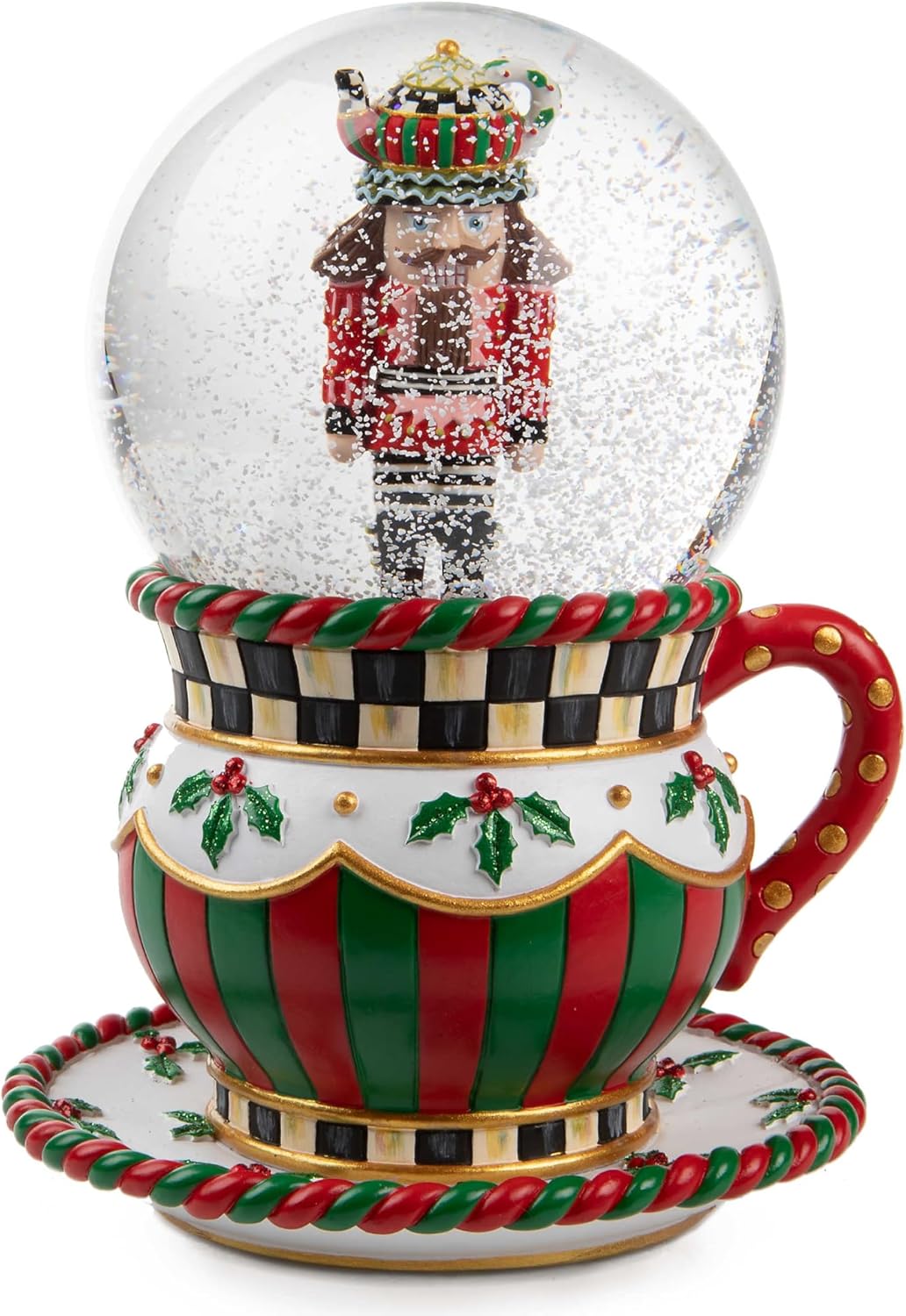 Nutcrackers - MacKenzie-Childs Teapot Nutcracker Snow Globe and Music Box, Christmas Decoration for Living Room