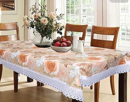 Kuber Industries Flower Design PVC Dining Table Cover - Brown