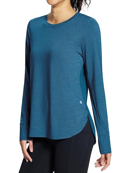 Baleaf Women's Long Sleeve Workout Top – Quick Dry, UPF 50, Loose Fit With Pleated Back & Thumbholes