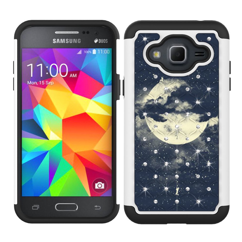 J3 Case, MagicSky [Shock Absorption] Studded Rhinestone Bling Hybrid Dual Layer Armor Defender Cover For Samsung Galaxy J3 (2016) - Night Sky