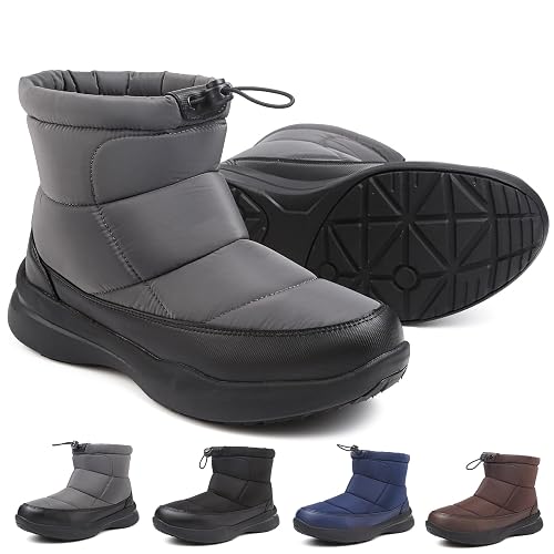 Snow Boots Mens Winter Ankle Booties Fur Lined Warm Hiking Walking Shoes Non Slip Mid Calf Thermal Outdoor Lightweight Boots DarkGray