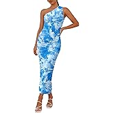 PRETTYGARDEN Women's One Shoulder Bodycon Dresses Summer 2026 Ruched Floral Beach Cocktail Wedding Guest Dress