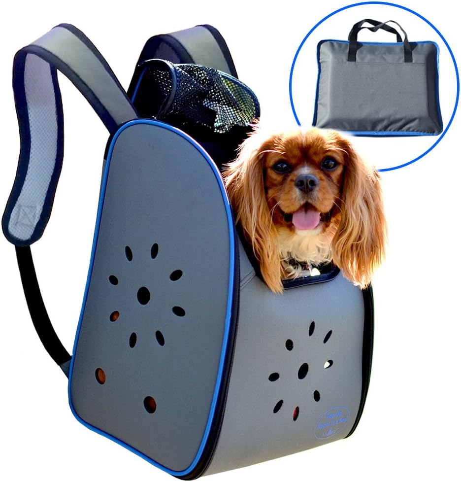 Pop Up Pet Carrier Backpack Bag with Weather Resistant Oxford Material, Vented Sides and Zipper Top for Puppies, Dogs, Kittens, Cats, Rabbits + more! includes Bag