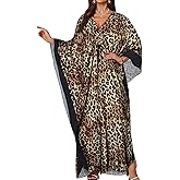 JILUVIN Kaftan Dresses for Women Plus Size V Neck Caftans Long Batwing Sleeve Beach Cover Ups Summer Floral Print Dress