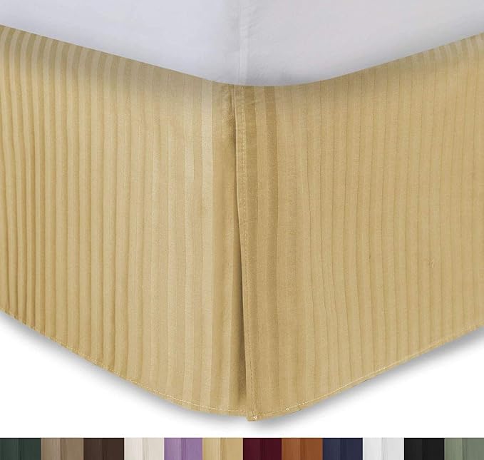 Gold Bed Skirt Full XL Bed Skirt 18 Inch Drop, Tailored/Pleated Striped Bedskirt