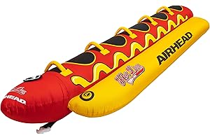 Airhead Hot Dog Towable | Multiple Models, Tube for Boating and Water Sports, Neoprene Seat Pads, Double-Stitched Full Nylon Cover, and Boston Valve for Convenient Inflating & Deflating