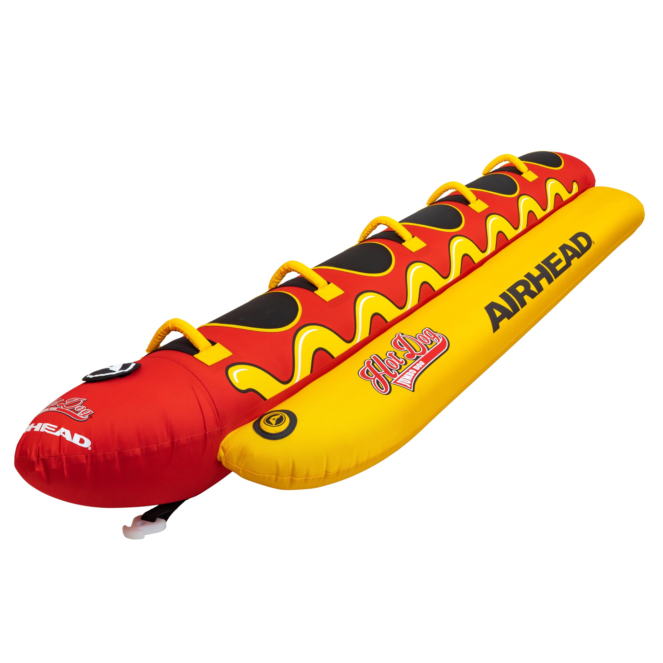 Airhead Jumbo Dog Towable Tube for Boating, 1 - 5 Rider Inflatable Boat Tube for Water Tubing, Full Nylon Cover, EVA Padding, Foam Padded Handles w/ Neoprene Knuckle Guard, Speed Safety Valve