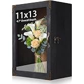 Shadow Box Frame 11x13 with Glass Door, 4.7" Overall Depth, Solid Wood | Glass Door, 4.7" Overall Depth, Solid Wood Frame, Vintage Lock, Deep Display Space for Medals, Photos, Keepsakes