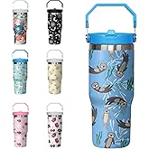 Xchearser Sea Otter Tumbler with Handle and Flip Straw for Women Men, 30oz Cute Stainless Steel Insulated Cup, Water Bottle Travel Coffee Mug Gifts, Gifts for Animal Lovers