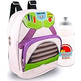Disney Buzz Lightyear Mini Backpack - 10" Iconic Woven Toy Story Small Backpack with Front Pocket and Bottle Bundle | Adjusts to Fit Kids, Toddlers, Teens, Adults, Boys, Girls