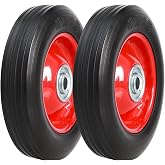 MZREXN 6" x 1.5" Flat Free Solid Rubber Tire Wheel Assemblies 2pcs | Heavy-Duty Hand Truck Wheel Replacement with Ball Bearing,1/2" Axle Bore Hole,1.38" Centered Hub,176 lbs Load Capacity