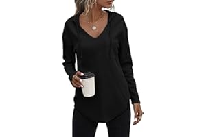 RIROW Womens Tops Long Sleeve Waffle Hoodies Drawstring Sweatshirt 2025 New S-3XL