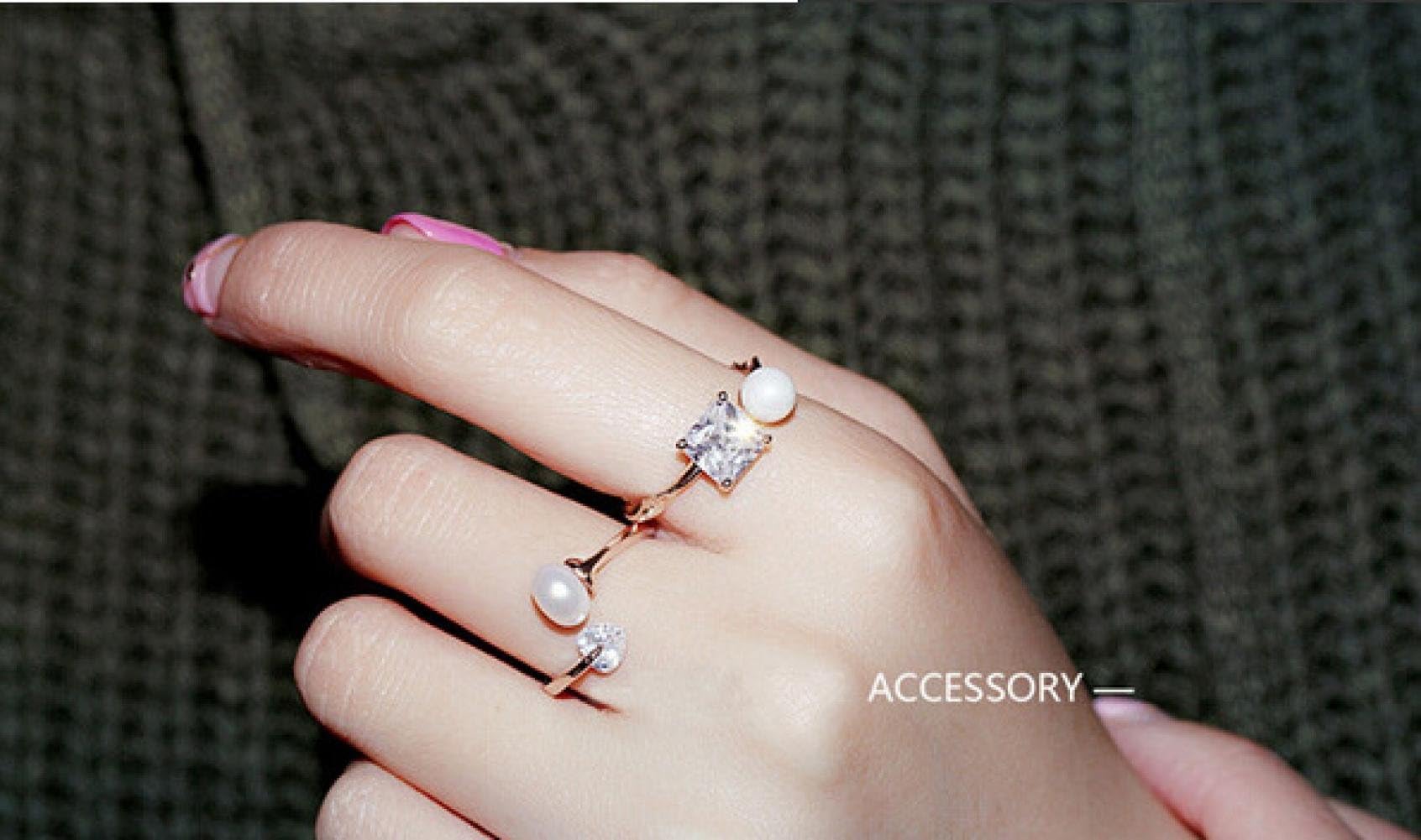Fit Fashion European and American fashion major suit South Korean star Song Hye Kyo with pearl ring ring open forefinger Weijie female