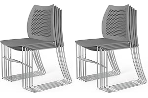 VINGLI Stacking Chairs Set of 10 Pack Stackable Office Chairs with Metal Sled Base, Ergonomic Plastic Seat & Holes Back, Stacking Chairs for Waiting Room Break Room Banquet Guest, Grey