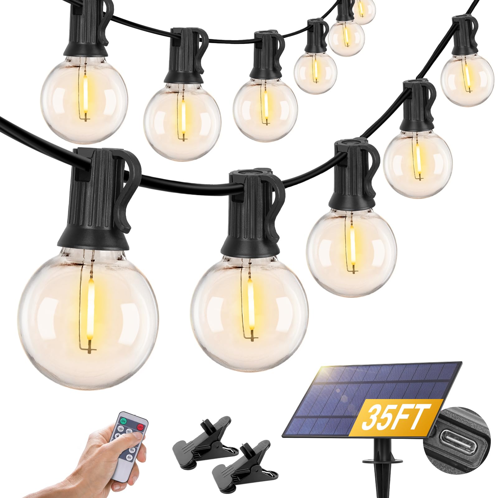 ZJOJO Solar Outdoor String Lights 35FT G40 Globe