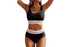 AI'MAGE Women's Bikini Sets High Waisted Two Piece Sporty Swimsuits High Cut Tummy Control Bathing Suits